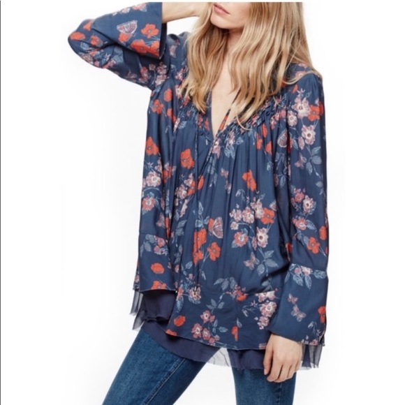 FREE PEOPLE “So Fine” Floral Chiffon Print Tunic Top - Picture 7 of 16